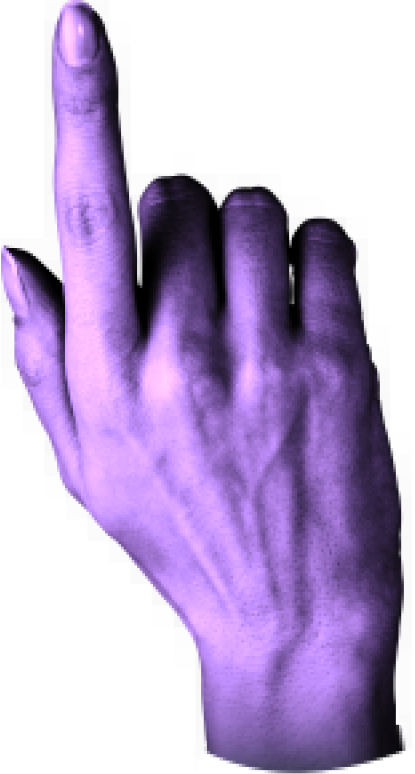 Purple hand pointing up